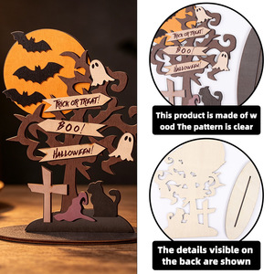 Decorazioni da Tavolo <span class=keywords><strong>in</strong></span> Legno per Halloween, Fantasmi, Pipistrelli e Gatti Neri, Insegne e Targhette Decorative per Feste <span class=keywords><strong>in</strong></span> Casa - Product Image 2