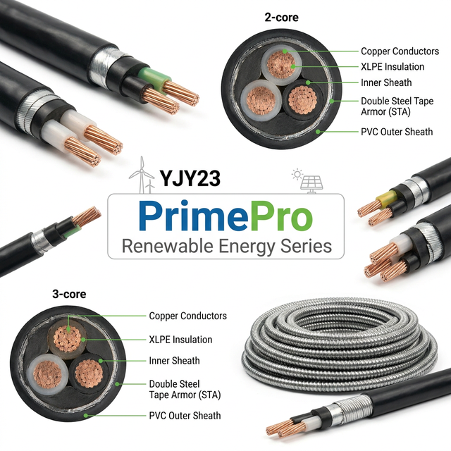 PrimePro YJY23 Armored Power Cable 1.8/3kV 2/3C Oxygen-free Copper XLPE Insulated Steel Tape Armor 30+ Year Service Life for