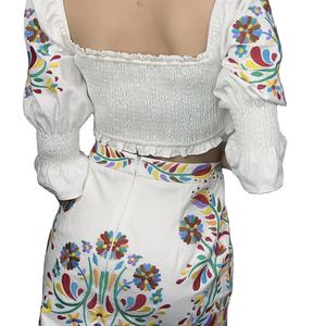 Nouvel ensemble deux pièces décontracté Bohème : Gilet brodé et mini-jupe, haut smocké sexy - Product Image 3