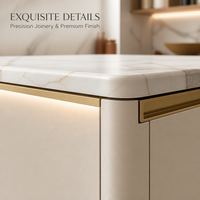 Meuble de cuisine moderne sur mesure, armoire modulaire sans poignée, design à panneaux plats avec éclairage LED pour projet de villa ou appartement
