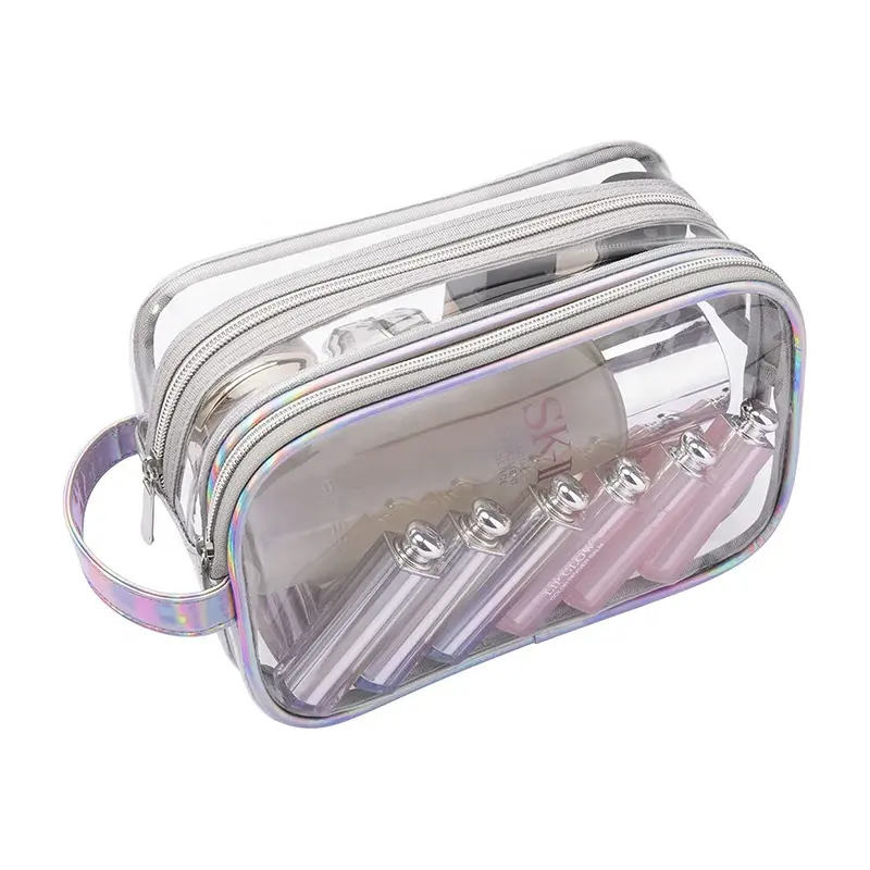 पु चमड़े Zippered छोटे पीवीसी कॉस्मेटिक बैग स्पष्ट यात्रा कॉस्मेटिक बैग आयोजक
