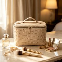 Grande Trousse de Maquillage Crocodile Grande Capacité avec Poignée Supérieure, Sac Cosmétique de Voyage de Luxe pour Femmes, Sac à Main de Rangement pour Pinceaux de Soins de la Peau avec Logo