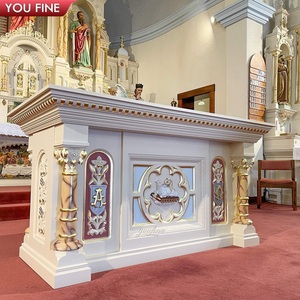 Altare in Marmo Bianco e Rosso Venato YOUFINE, Tavolo Altare per Chiesa Intagliato a Mano con Rilievo dell'Ultima Cena, Colonna Corinzia per Cappella - Product Image 5