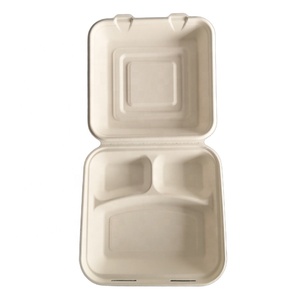 Conteneur alimentaire biodégradable à 3 compartiments bagass de canne à sucre jetable de boîte de nourriture - Product Image 1