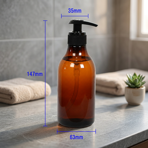 Botella de Plástico Ámbar SNERY con Bomba y Tapa de Rosca, Forma Cilíndrica, 5 Años de Duración, para Jabón Líquido, Champú, Envase para Cuidado Personal, 300 ml - Product Image 3