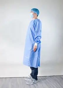 OEM Pakaian Pelindung Esd Pembersih Pakaian Mantel Poliester Tahan Air PP + PE/SMS Gaun Bedah Isolasi