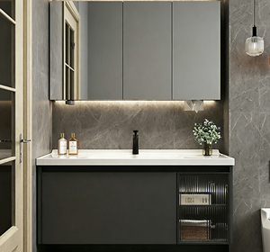 Nuevo Modelo 2026: Mueble de Baño de Pared con un Solo Cajón, Gabinete de Vidrio Gris y Bañera de Cerámica para Proyectos de Hoteles y Apartamentos - Product Image 4
