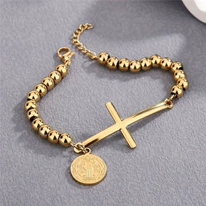 Pulseras y Brazaletes Religiosos de Acero Inoxidable 316L, Chapados en Oro de 14k y 18k, Pulseras Católicas con Cuentas y Dijes para Mujeres y Hombres - Product Image 1