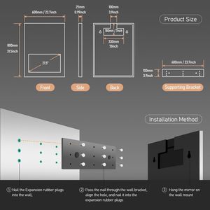Miroir intelligent Vercon Android TV avec écran tactile de 21,5 pouces, éclairage frontal, miroir magique pour salle de bain, Wifi, Youtube, haut-parleur, 600*800mm S6080LA - Product Image 3