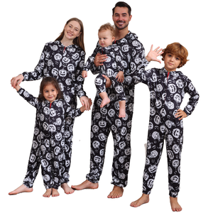 DDP, venta al por mayor, mono de una pieza con estampado de calabaza familiar, pijamas navideños con diseño de cremallera esquelética, pijamas familiares de Halloween - Product Image 1