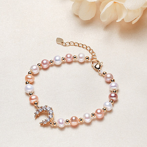Zhuji Genuine Freshwater Pearl <b>Bracelet</b> for Women Big Moon Style Zircon Inlay Copper-Plated Gold Wholesale Pendants <b>Charms</b> - Product Image 4