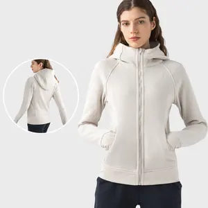 Fleece Zip Up Sleeve Sports Jackets For Women Winter Outdoors Fitness Warm Hoodies With Thumb Hole