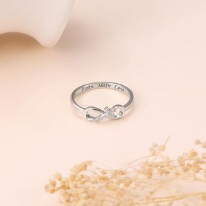 Anillo de Plata Pura S925 de Alta Calidad con Cruz y Ocho Cuentas, Banda con Nudo de Lazo, Grabado de Fe, <span class=keywords><strong>Esperanza</strong></span> y Amor, Joyería de Moda Personalizable - Product Image 4