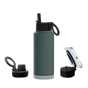 Sports Water Bottle with Magnetic Phone Holder Double Wall Insulated Bottle with Magnetic Phone Mount Stand