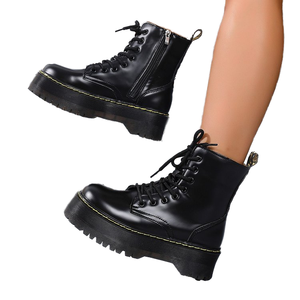 Botas de Invierno para Mujer, Estilo Western, Punta Abierta, PU, Tobillo Alto, Suela Gruesa, Ligeras, Clásicas, Punk, con Cordones, Venta Directa de Fábrica - Product Image 4