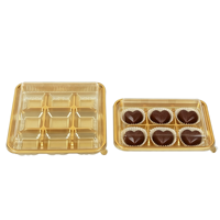 Boîtes à pâtisserie dorées de luxe, 9 cavités, emballage en plastique PET pour boulangerie, mochi, muffins carrés, biscuits, assortiment de biscuits, boîte avec couvercle transparent