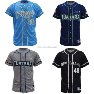 FQ Jersey bisbol polos, kaus sublimasi kancing penuh lengan pendek, kaus olahraga bisbol kustom - Product Image 1