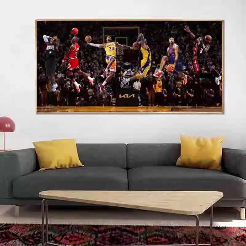 Peinture à l'huile originale décoration de la maison peinture à l'huile faite à la main Portrait art scène d'exercice de basket-ball