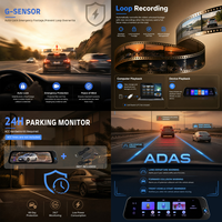 Podofo 9.66'' Triple Lens Car Rear View Mirror DVR Night Version Dash Cam WIFI APP GPS ADAS Front 4K + Rear 2K Camera ODM/OEM