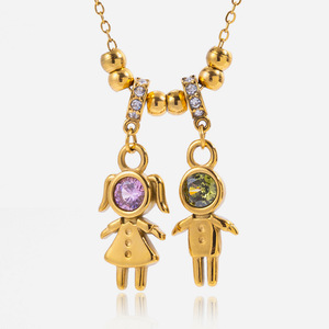 Collar con colgante de pareja de dibujos animados, chapado en oro con piedras de circonita, para mujeres y hombres, joyería de regalo. - Product Image 1