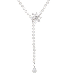 Guohaoshipin Pearl Necklace Snowflake Pendant Long Chain Women Fashion Sweater Accessory - Product Image 5