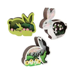 Creative wood carving animal artwork wood products creative home desktop decoration multi-layer wood carving rabbit ornaments