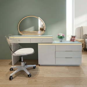 Modern <b>Makeup</b> Vanity <b>Table</b> <b>with</b> <b>Lighted</b> Mirror Storage Desk for Bedroom Furniture - Product Image 2