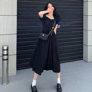 Korean Style French Retro Backless Dress Women's Slim Long Dress Square Collar Empire Waist Daily Casual Breathable Splicing - Product Image 4
