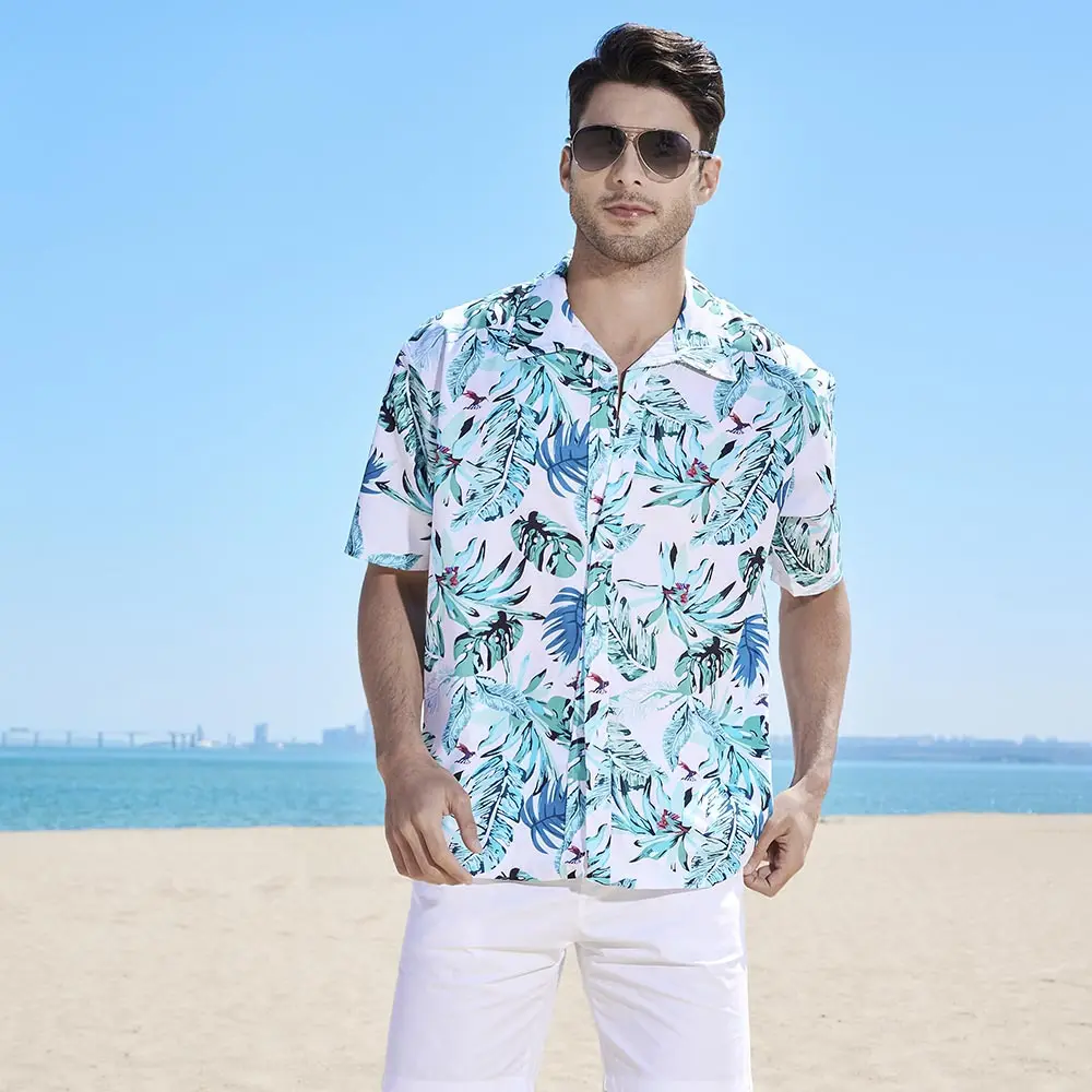 High Quality Men CASUAL Shirt Summer Hawaiian Resort Wear Tropical Top Floral Print Grande Taille Wholesale Men's Shirts