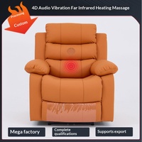 Sillón de Masaje Eléctrico de Cuero Genuino con Función de Vibración, Calefacción, Infrarrojos Lejanos, Sonido 4D, Relleno de Esponja, Extensible