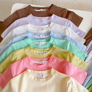 Vente en gros de tenues d'été pour filles en 2 pièces, ensemble t-shirt à manches courtes et short de couleur unie, ensemble de vêtements décontractés pour enfants - Product Image 5