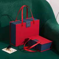 Boîte cadeau rigide élégante bleue, orange et rouge avec laminage mat, gaufrage, épaisseur 2 mm, fermeture magnétique pour le Nouvel An et Noël