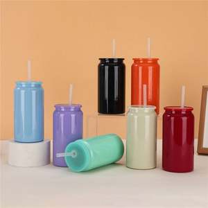 Boîte en plastique de 16oz de haut avec couvercle en Pp et paille Boîte en plastique de 16oz de couleur solide pour le transfert UV DTF - Product Image 5