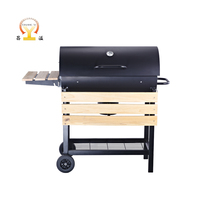 Barbecue moderne haut de gamme en acier et métal, fumoir décalé avec table latérale, barbecue à charbon de bois en forme de tonneau pour l'extérieur