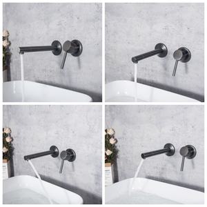 صنبور حوض نحاسي في الجدار مخفي للوجه مسدس ماء ساخن وبارد سلك رمادي رسم صف ذهبي مدمج لغسيل الوجه - Product Image 4