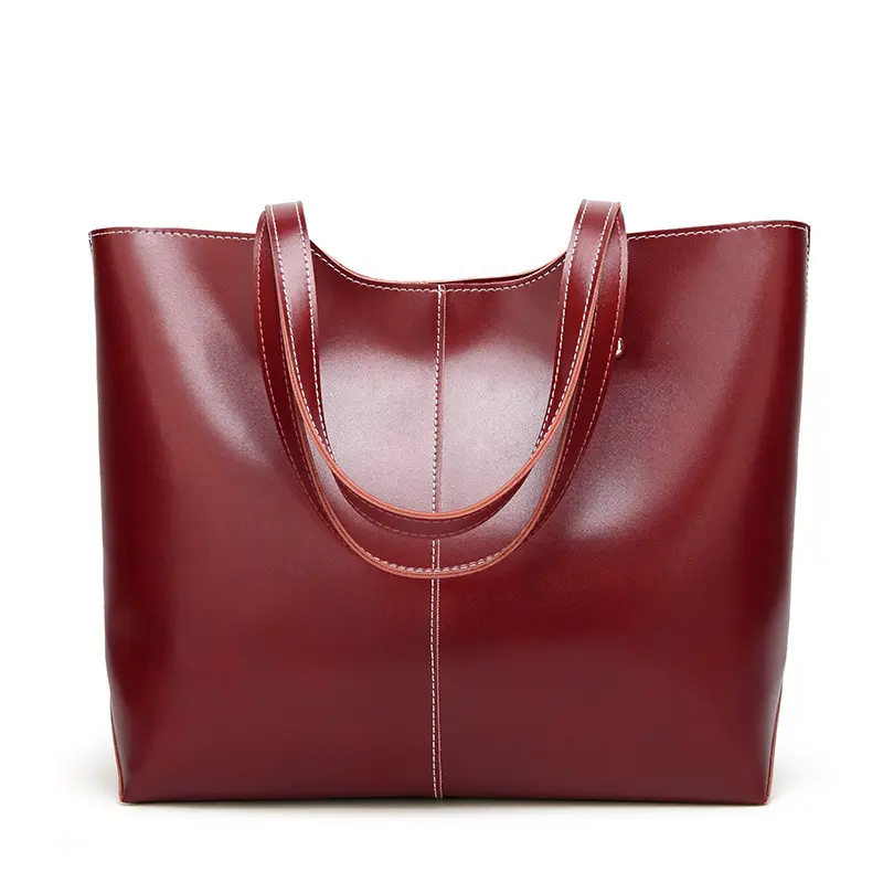 New retro versatile oil wax high quality large shoulder bag pu leather handbag shopping tote bag
