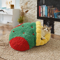 Lit-caverne pour chat de Noël, doux et moelleux, écologique, sac de couchage portable pour l'hiver, pour petits chats et chiens