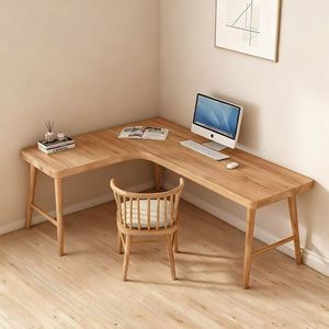 L Shaped Solid Wood <b>Desk</b> Corner Computer <b>Desk</b> For Study Room Bedroom Home Use <b>Small</b> Apartment Corner Study <b>Desk</b> - Product Image 1