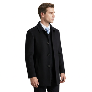 <b>Men's</b> Woolen Overcoat Notched Lapel Single Breasted <b>Long</b> Thick <b>Black</b> Outerwear <b>Coat</b> - Product Image 4