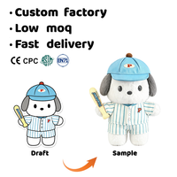 Boneka Anjing Kartun Kustom Berbentuk Anjing Peliharaan dengan Seragam Bisbol dan Topi, OEM Maskot Olahraga, Boneka Anjing Berlisensi IP, MOQ Rendah, Pabrik