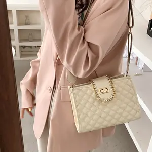 2024 Hot Bán kim cương lưới PU da phụ nữ Crossbody Túi nhỏ thời trang Tote Túi nữ túi vuông với chuỗi