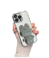 Miroir de téléphone portable KT Rabbit tout galvanisé Miroir de maquillage pour filles Support pour étui de téléphone Brosse de bureau horizontale