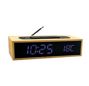 Environment Friendly Natural Bamboo Table Portable <b>LED</b> Digital FM Radio Alarm <b>Clock</b> with Temperature Voice Sensor 2207 - Product Image 1