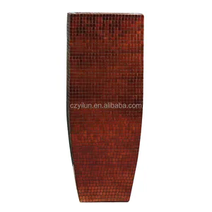 120cm Height Luxury Coffee Color Glass Material Mosaic Mirror Tile Effect Vase Flower Pot