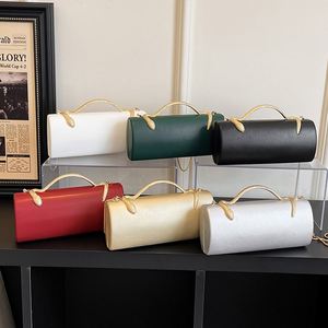 Sacs bandoulière tendance pour femmes en forme de baril, pochette cylindrique haut de gamme avec poignée serpent dorée brillante, pour mariages, soirées et événements - Product Image 1