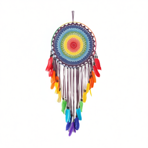 Acchiappasogni 40x120cm con Piume Arcobaleno, Decorazione da Parete per la Casa - Product Image 1