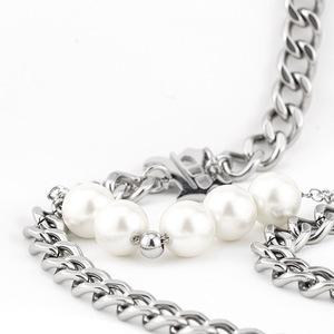 สร้อยคอคิวบันสองชั้นแบบยูนิเซ็กซ์ประดับมุกสีขาวสำหรับใส่ทุกวัน - Product Image 3