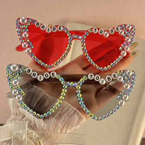 Occhiali da sole con lenti sfumate per feste alla moda strass a forma di cuore giallo per PC decorazione con perla Oversize Cat Eye sposa Be - Product Image 3
