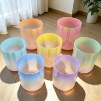 Bol chantant en cristal alchimique professionnel HF pour bain sonore thérapeutique, couleur Aurora Chakra Ombre, bols chantants en cristal pour studio de yoga