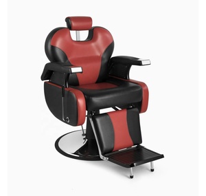 Chaise de barbier noire et rouge pour salon de beauté, chaise de salon de haute qualité, mobilier de coiffure pas cher avec grande pompe - Product Image 1